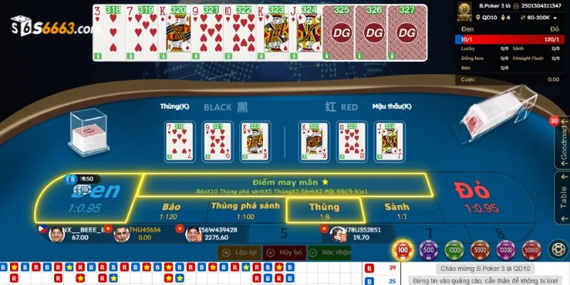 Giao diện game cược Poker 3 lá tại S666